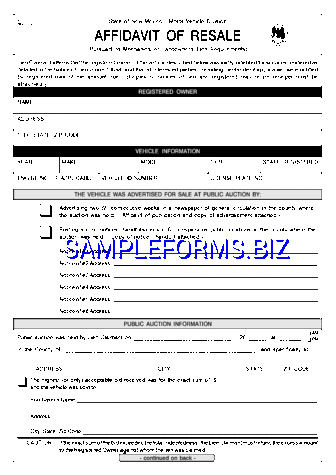 New Mexico Affidavit of Resale Form pdf free